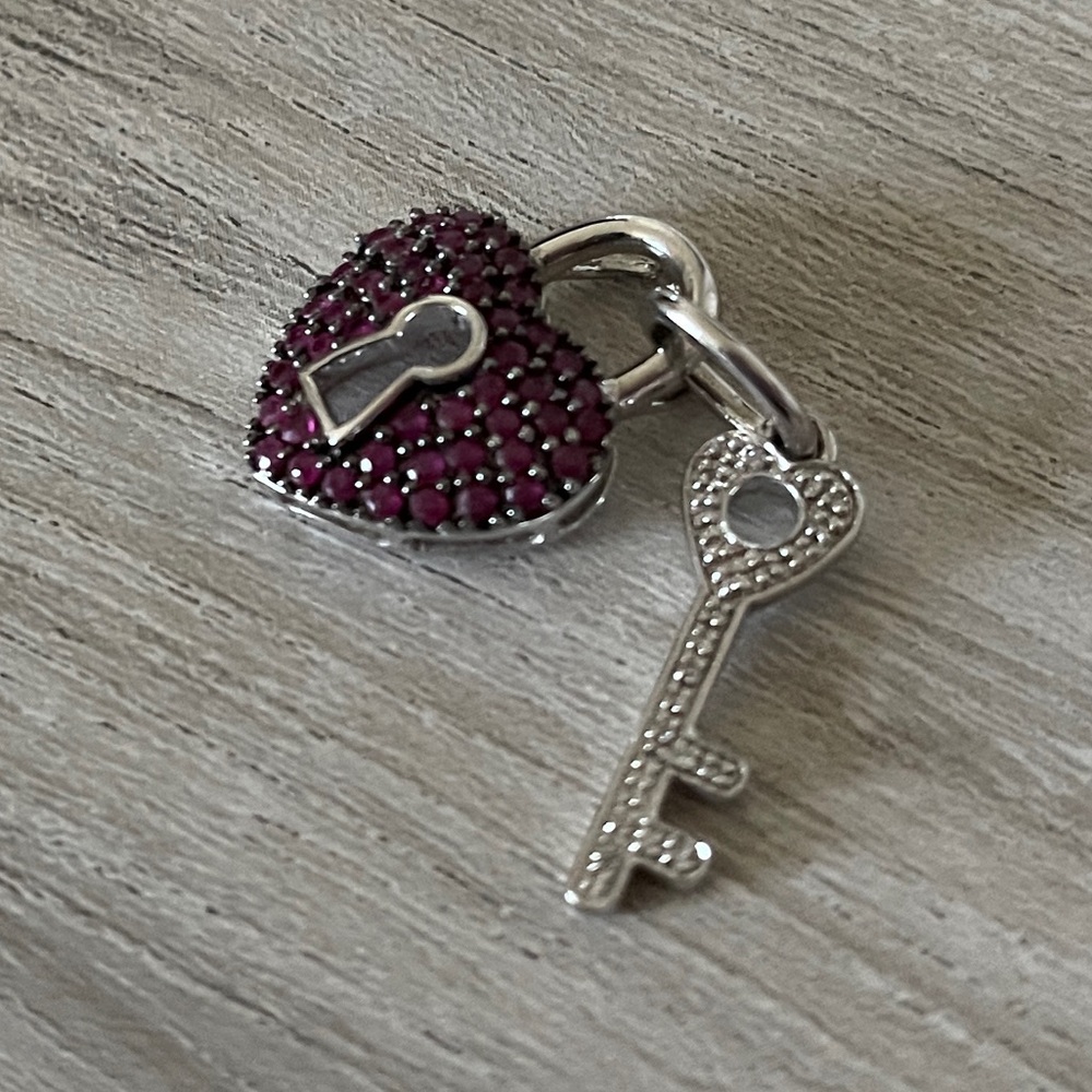 Heart Lock and Key Pendant Ruby Diamond Silver Pendant - Picture 2 of 8